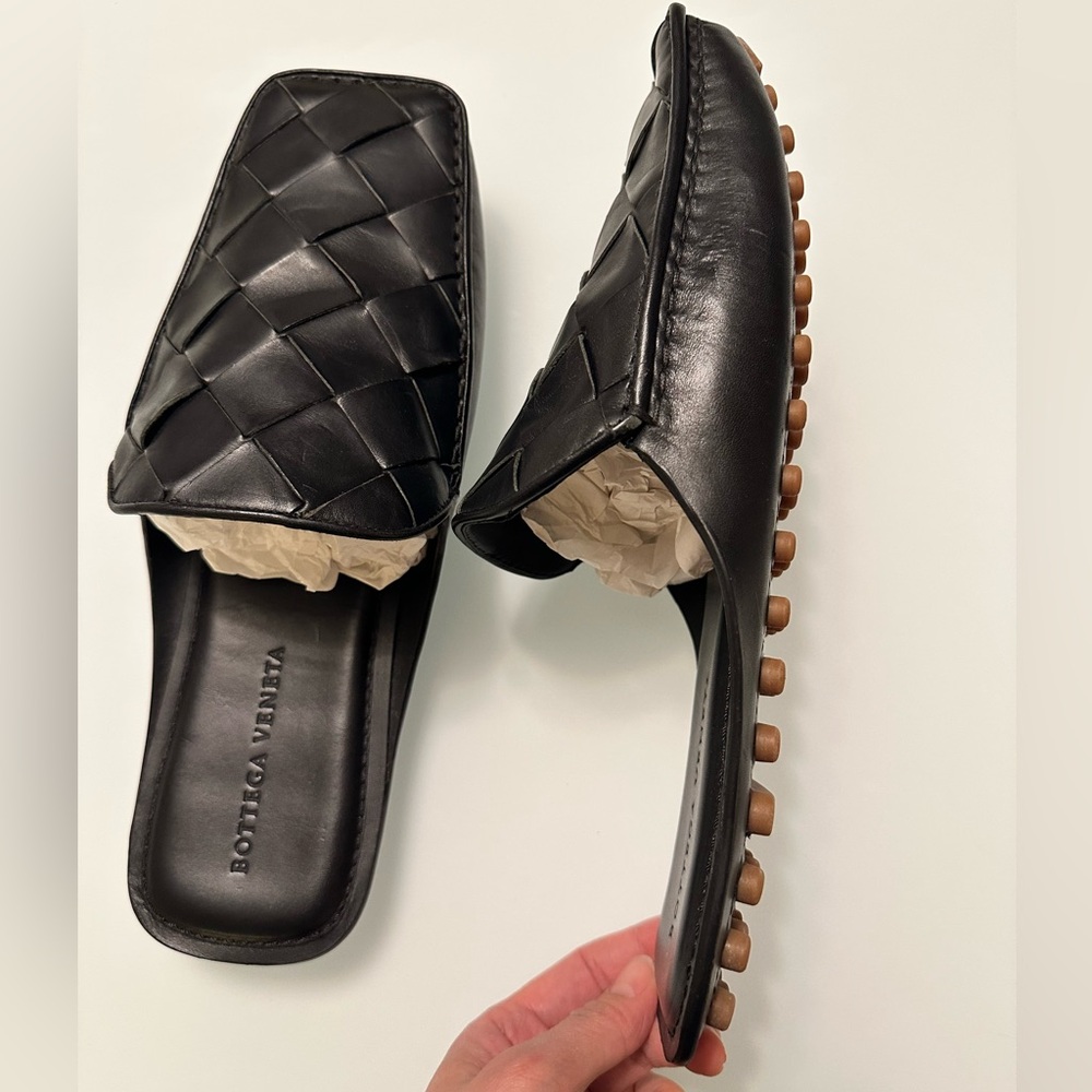 Bottega Veneta Black Intrecciato Leather Mens Slides Size 43 - Picture 7 of 9